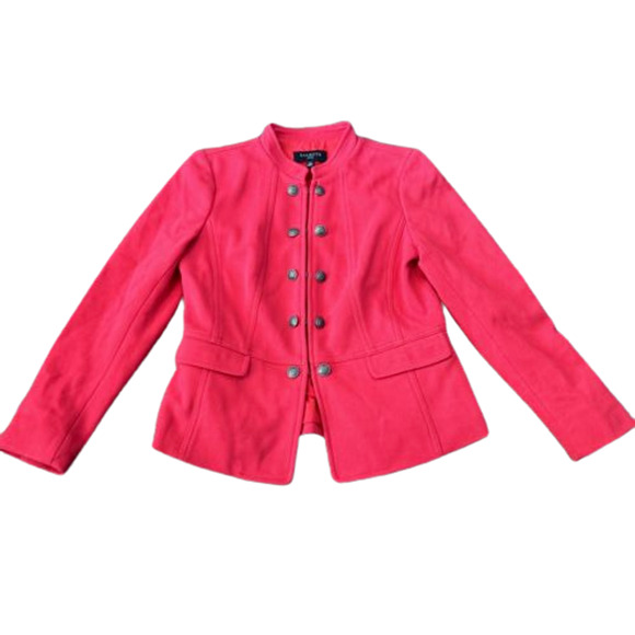 Talbots Womens Size 2 Petite Red Knit Twill Military Band Jacket Blazer Buttons - Picture 1 of 8